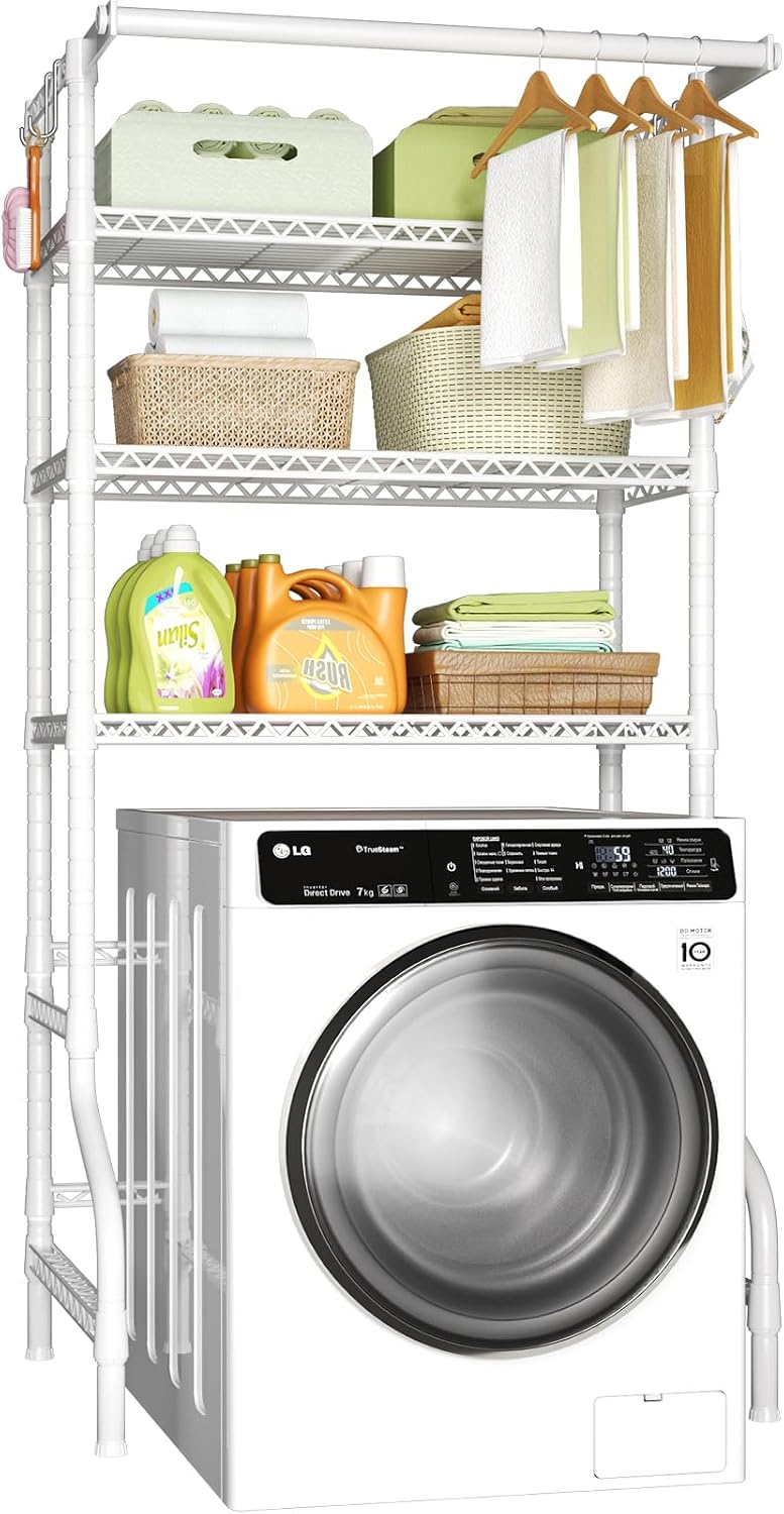 Ulif U11 Over Washer and Dryer Shelves, 3 Tiers Laundry Room Storage and Organizer Standing Shelf, Metal Freestanding Clothes Drying Rack, 33.9" W x 19.7" D x 77.6" H, Black