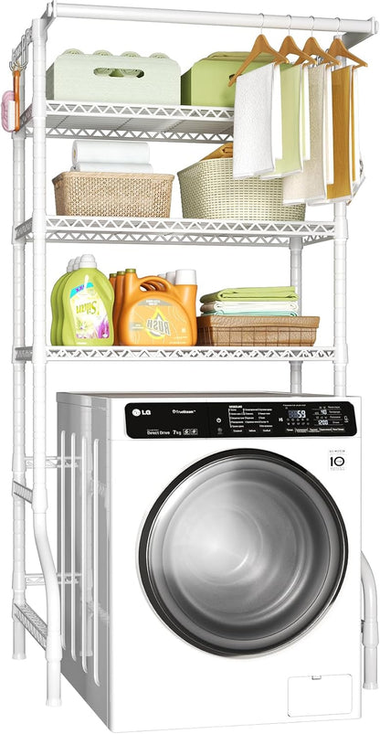 Ulif U11 Over Washer and Dryer Shelves, 3 Tiers Laundry Room Storage and Organizer Standing Shelf, Metal Freestanding Clothes Drying Rack, 33.9" W x 19.7" D x 77.6" H, Black