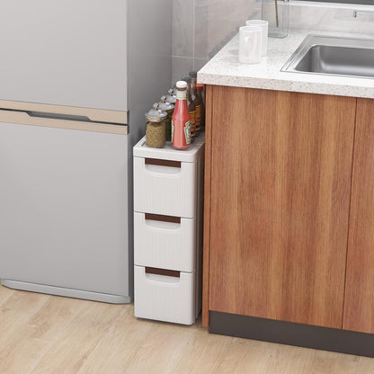 Slim Storage Drawers, Plastic Organizers w/Hidden Wheels for School Supplies, Crafts, Files & Towels, Under Table Rolling Cart for Dorm, Home & Office (7.5” x 16.5” x 22.5” (3 Drawers))