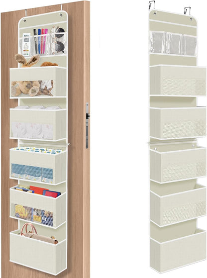SpaceHacks 1 Pack Over The Door Organizer, Hanging Storage Organizer with Clear Window, 40lb Ultra Sturdy Large Capacity Room Organizer for Pantry Laundry Bathroom Nursery Closet Baby Essential (Grey)