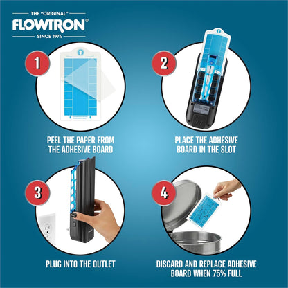 Flowtron Indoor Plug-in Fly Trap, 9W UV Light Electric Insect Trap with Adhesive Board – Silent Mosquito, Gnat & Fruit Fly Catcher, 375 Sq Ft Coverage (Black)