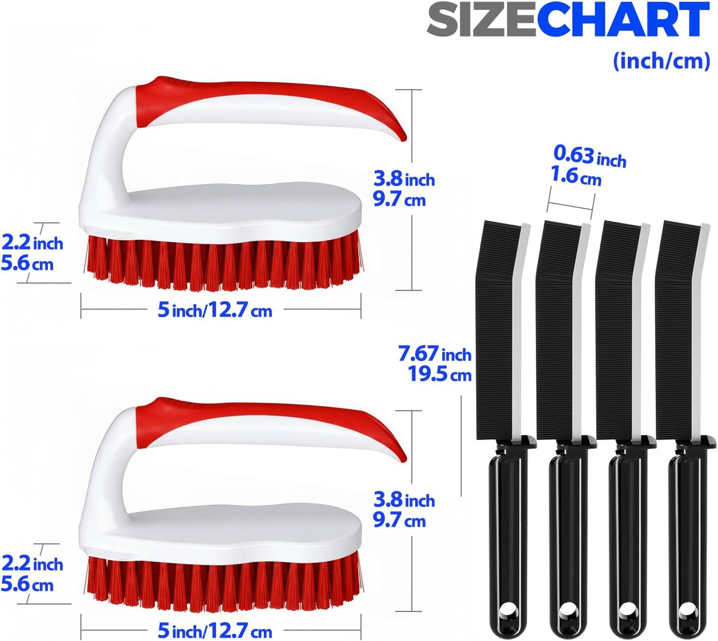 Scrub Brush - 6 Pack, Scrub Brushes for Cleaning, Heavy-Duty Scrub Brush, Stiff Bristles Cleaning Brush, for Kitchen, Bathtub, Floor and Wall Surfaces, Grey