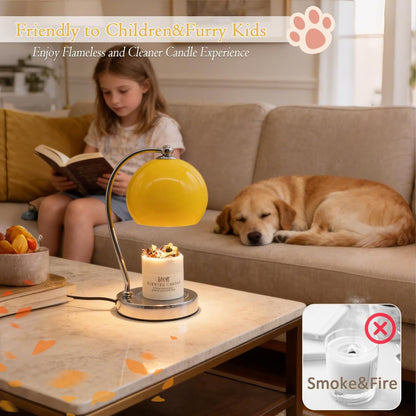 Candle Lamp Warmer, Wide Base Scented Candle Warmer with Timer and Dimmer, Modern Candle Melting Lattern, Home Decor Table Lamp (Silver)