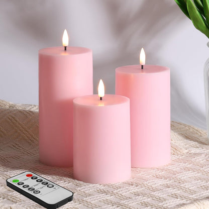 Black Flameless Pillar Candles with Remote, Flickering LED Wax Candles Battery Operated Set of 3