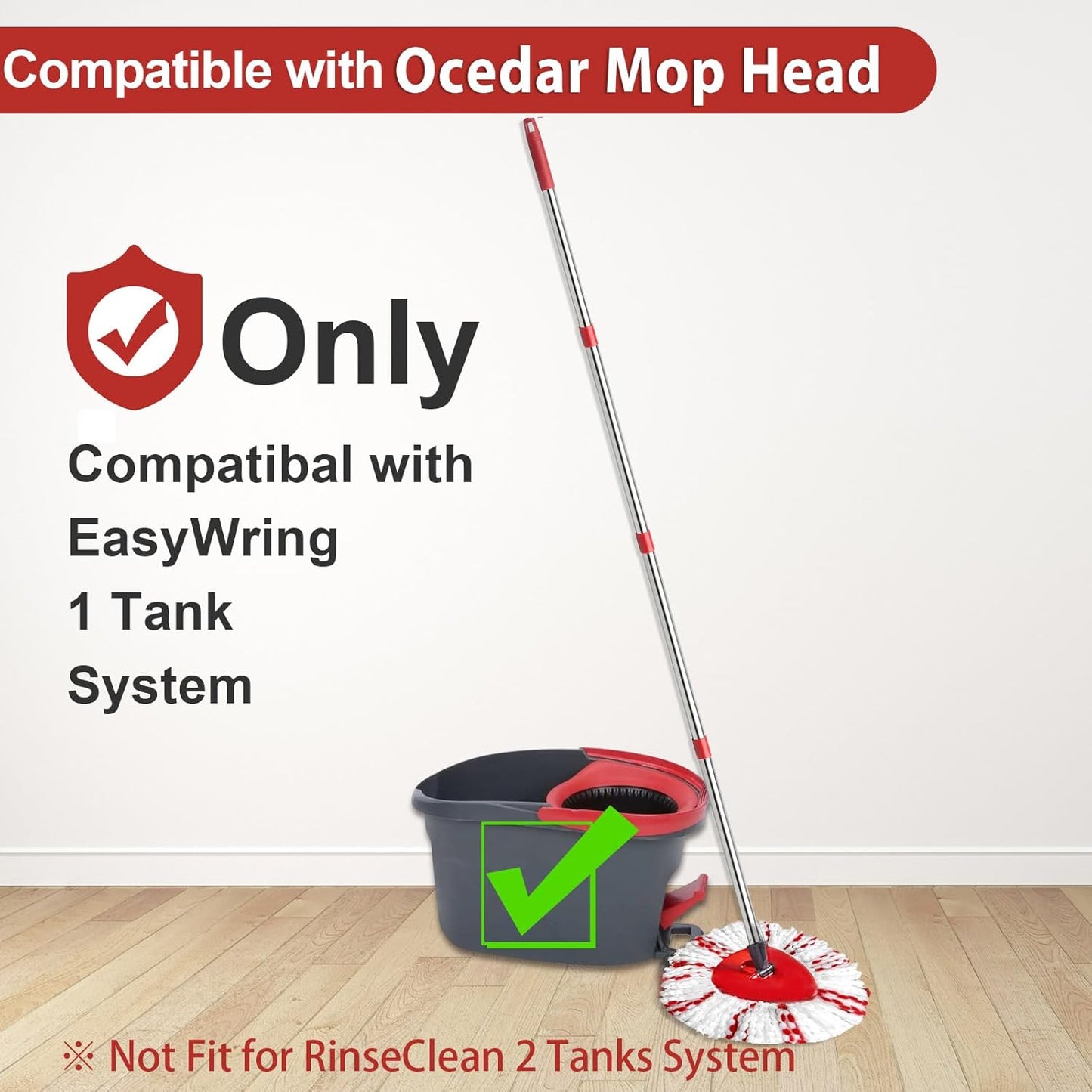 2 Spin Mop Head Replacement, 1 Base, 1 Mop Handle (30-58in) Combo Mops Set Compatible with OCedar EasyWring RinseClean Microfiber Mops (White (1-Tank System))
