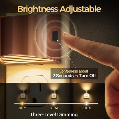 DORESshop LED Night Light[2 Pack], Night Lights Plug into Wall, 3 Level Brightness Adjustable Plug in Night Light, Dusk to Dawn Sensor, Nightlights for Adults, Bedroom, Bathroom, Hallway, 3000K