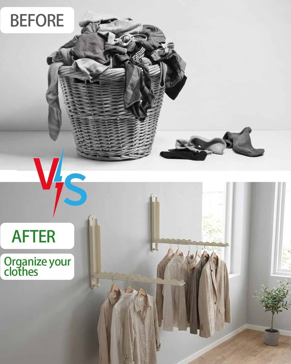 Foldable Clothes Drying Rack Heavy Duty Wall Mounted 2 Pack for Laundry | Metal Non-slip Rust-proof Clothing Rack Closet Organizer Essential for Bedroom Laundry Room
