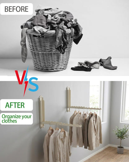 Foldable Clothes Drying Rack Heavy Duty Wall Mounted 2 Pack for Laundry | Metal Non-slip Rust-proof Clothing Rack Closet Organizer Essential for Bedroom Laundry Room