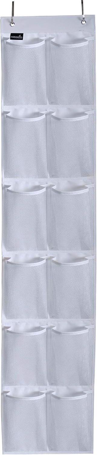 MISSLO Heavy Duty Over The Door Storage with 12 Mesh Pockets (White)