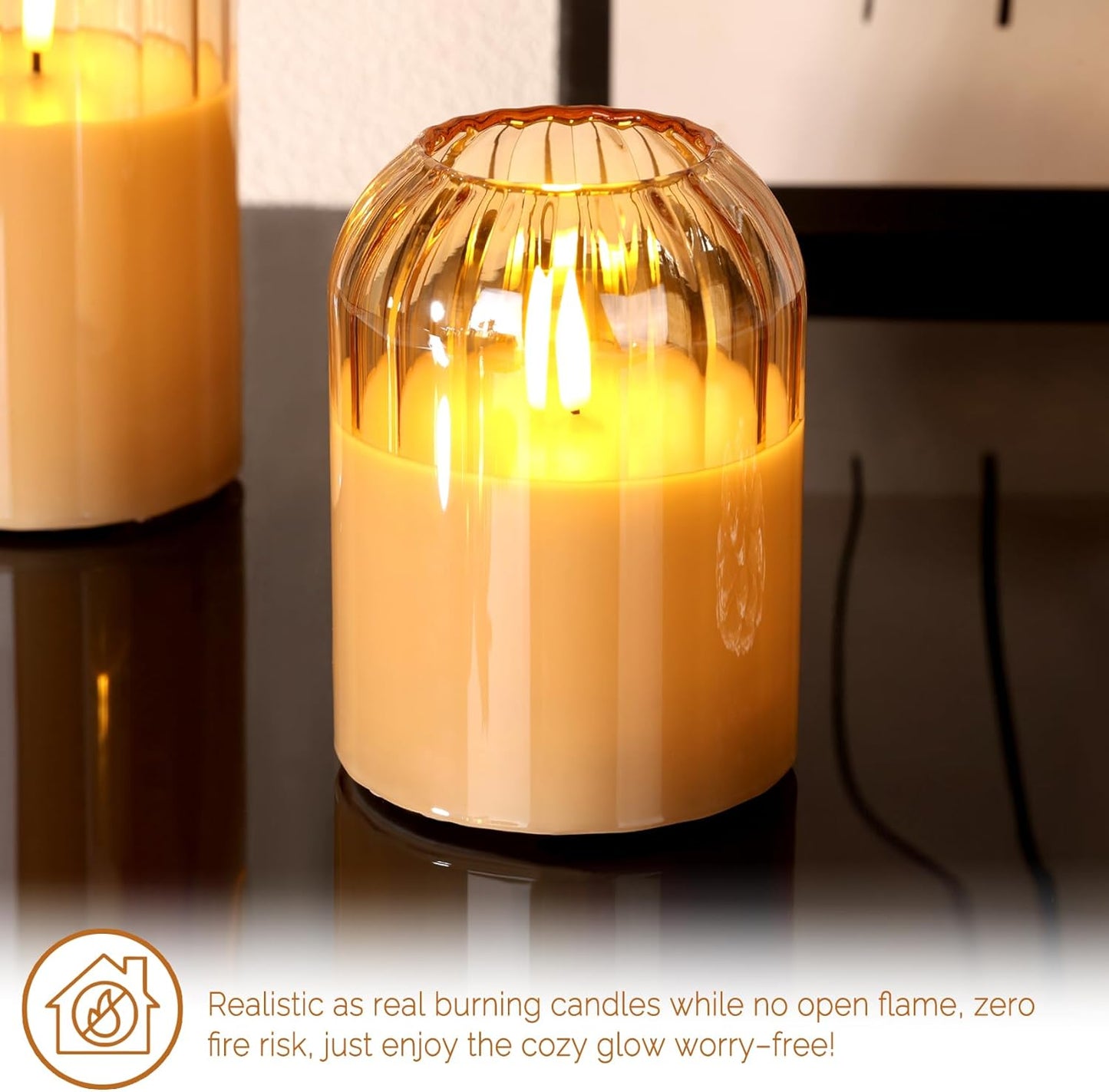 Grey Glass Flameless Pillar Candles with Remote, Flickering Battery LED Candles Table Decor Gift Set of 3