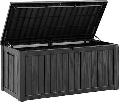 Fancyango 75 Gallon Outdoor Deck Box Waterproof, Large Storage Box for Patio, Resin Storage Bench Lockable for Garden Tools, Package Delivery, Black