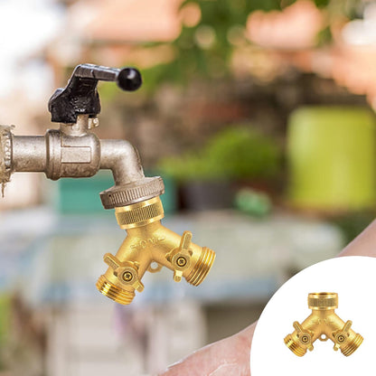 Hourleey Brass Garden Hose Splitter (2 Way), Solid Brass Hose Y Splitter 2 Valves with 2 Extra Rubber Washers (2 PACK)