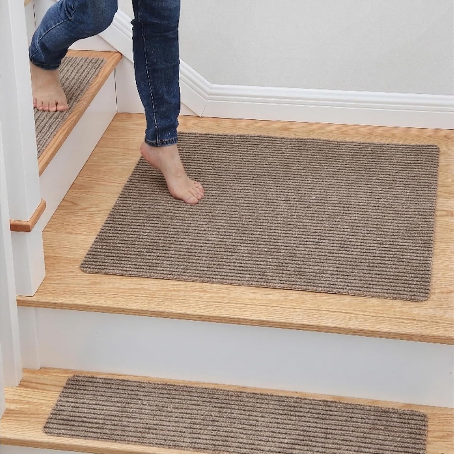 MBIGM 8" X 30" (15 in Pack) Nonslip Carpet Stair Treads Non-Skid Safety Rug Slip Resistant Indoor Runner for Kids Elders & Pets with Reusable Adhesive - Brown - Non Slip Stair Treads Indoor