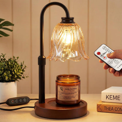 Candle Warmer Lamp with Remote Control Timer Dimmer - Wax Melt Warmer with 2 Bulbs, Adjustable Height, Birthday Gifts for Mom Women, House Warming Gifts New Home Decor (Round)