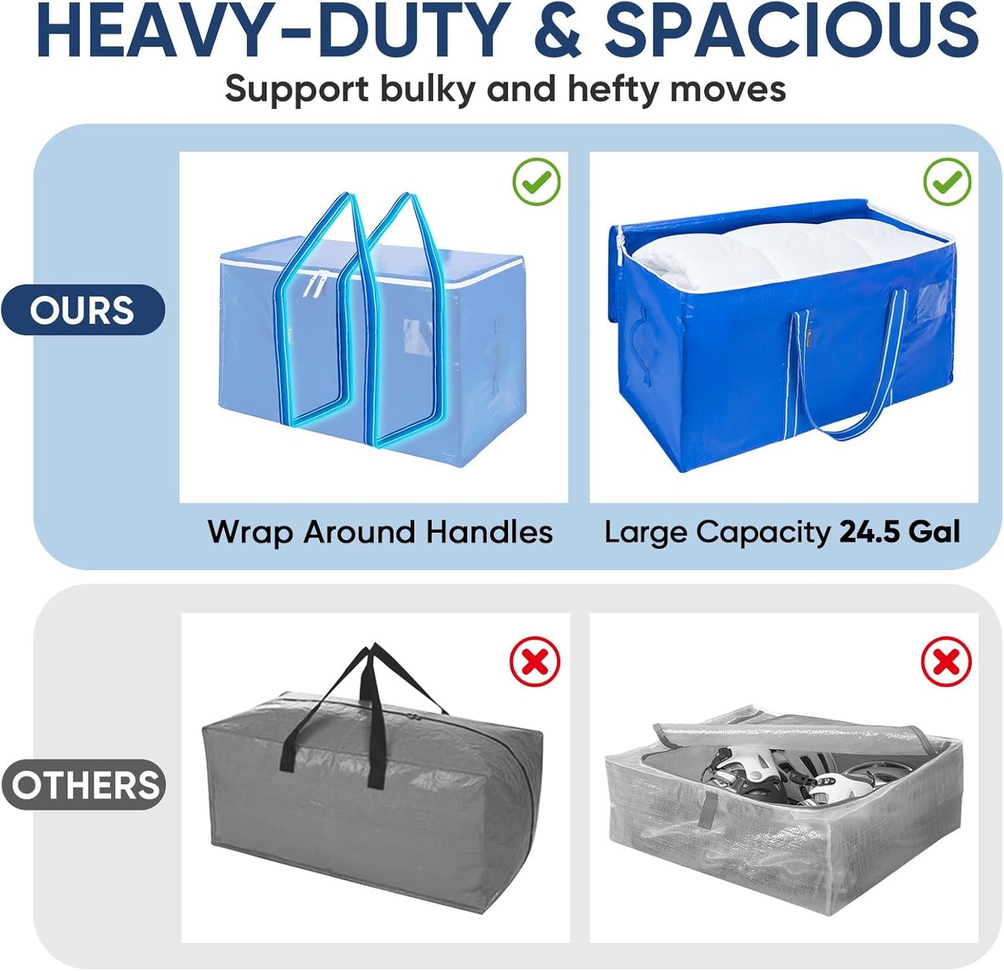 BALEINE 6-Pack Oversized Moving Bags with Reinforced Handles, Heavy-Duty Storage Tote for Clothes, Moving Supplies (Clear, 6-Pack)