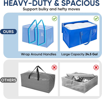BALEINE 6-Pack Oversized Moving Bags with Reinforced Handles, Heavy-Duty Storage Tote for Clothes, Moving Supplies (Clear, 6-Pack)