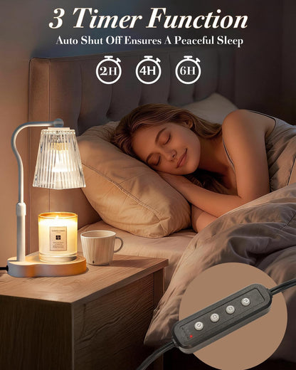 Candle Warmer Lamp with Timer & Dimmable Settings, Adjustable Height Flameless Scented Wax Melter for Jar Candles, Elegant Home Decor Warmer Lamp with 2 Bulbs, Gift for Women Mom Friend Family, Black