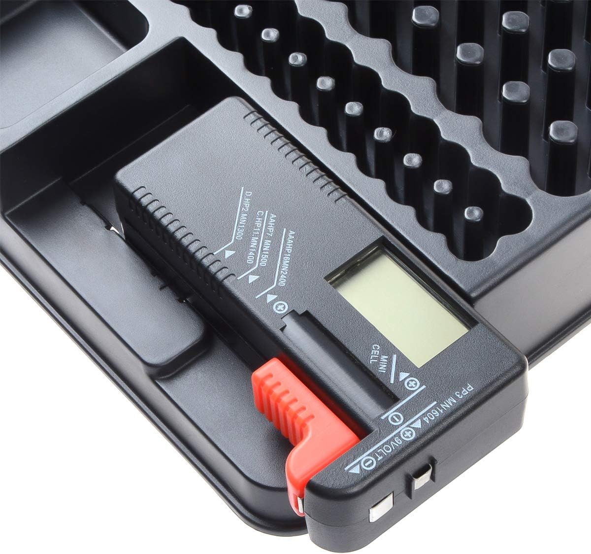 Battery Organizer Storage Case w Tester-110 Batteries Holder Box for AAA, AA, 9V, C, D and Button Battery