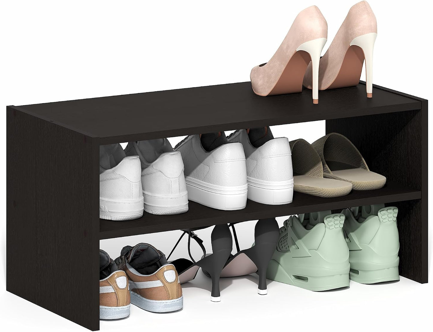 Furinno FANO Shoe Rack, 24-Inch Width 2-Tier Shoe Organizer, Stackable Shoes Storage, 11.7 x 24.2 x 11.7, for Closet Entryway, Office, Garage, Amber Pine