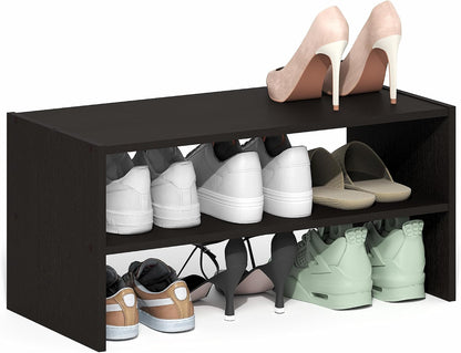 Furinno FANO Shoe Rack, 24-Inch Width 2-Tier Shoe Organizer, Stackable Shoes Storage, 11.7 x 24.2 x 11.7, for Closet Entryway, Office, Garage, Amber Pine
