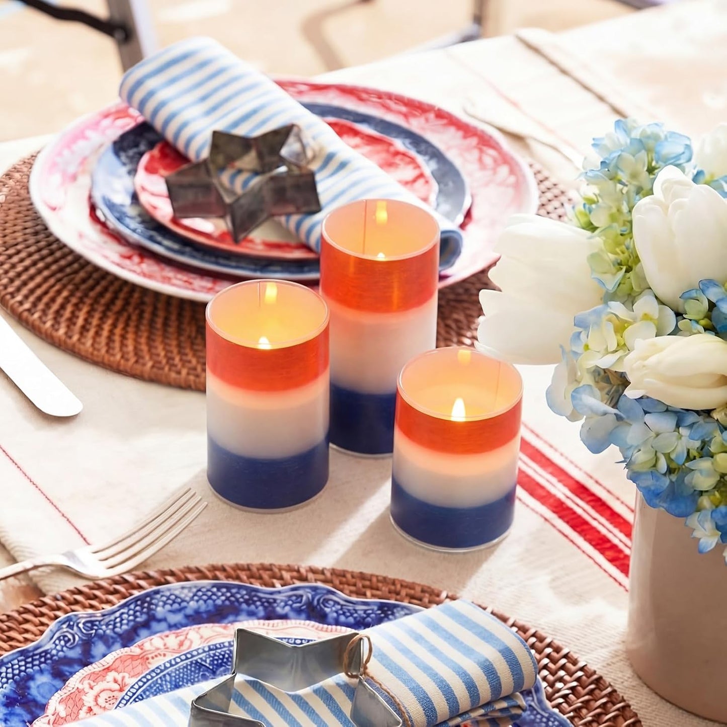 Tujoe 3 Pcs Summer Ocean Flameless Candles Teal Beach LED Battery Pillar Candles Set Battery Operated Coastal Nautical Decorations Flickering Gifts with Remote Decorations for Holiday