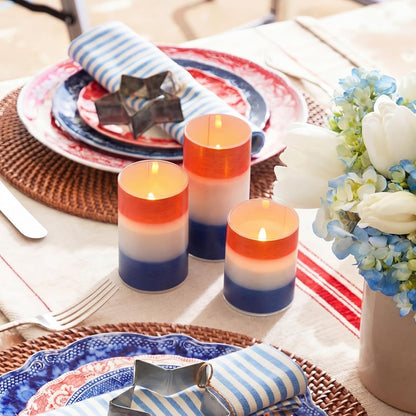 Tujoe 3 Pcs Summer Ocean Flameless Candles Teal Beach LED Battery Pillar Candles Set Battery Operated Coastal Nautical Decorations Flickering Gifts with Remote Decorations for Holiday
