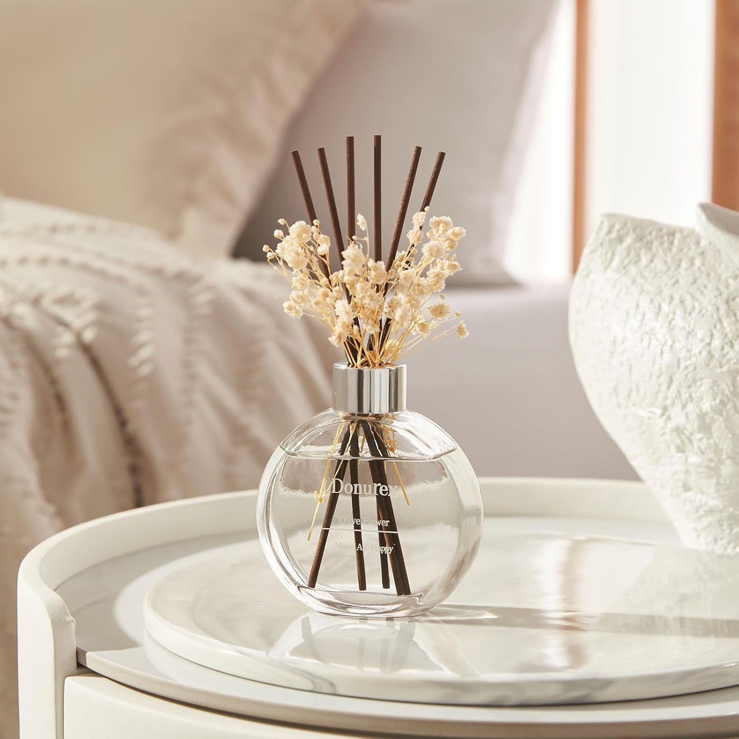 Flower Reed Diffuser Set 5.07oz Satin Rose Scent Diffuser with Sticks Home Fragrance Reed Diffuser for Bathroom Shelf Decor