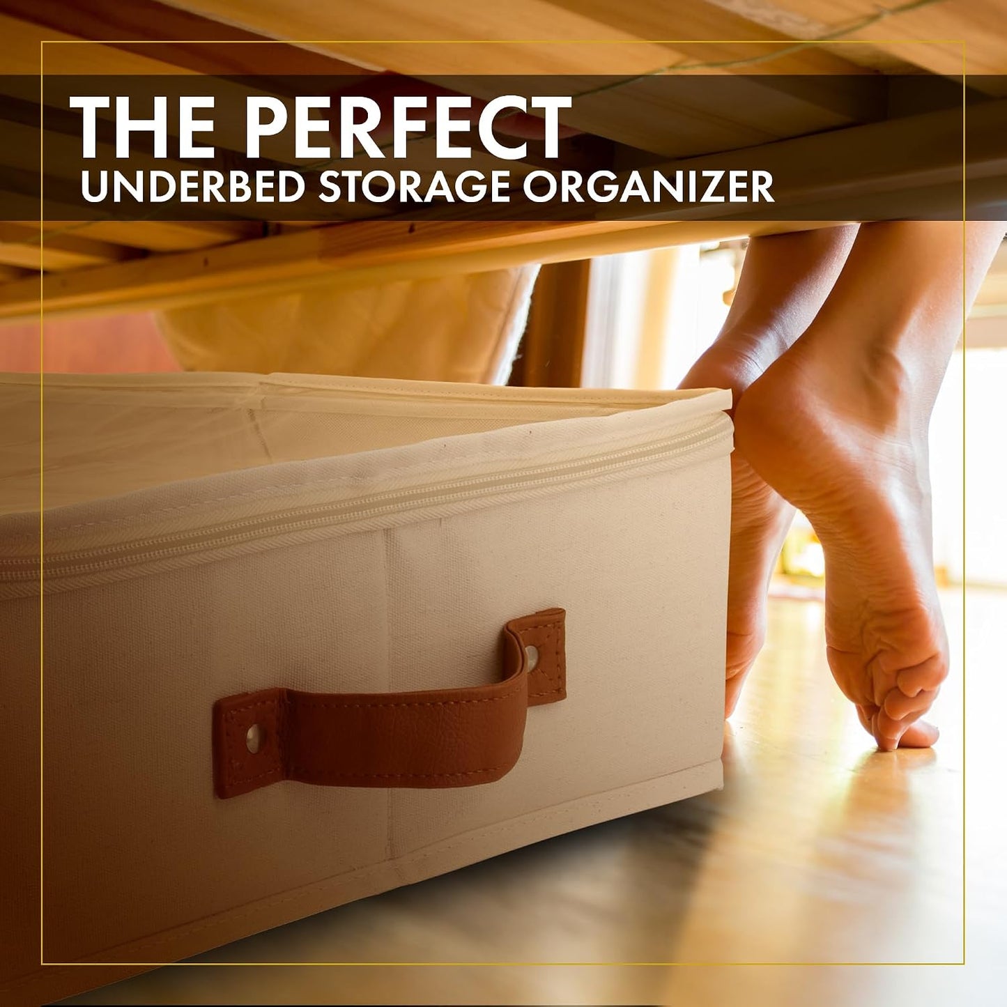 HOMELUX THEORY 2pc Low Profile Under Bed Storage Containers, Thin Under Couch Storage Organizer with Bins & Lids, Underbed Storage Box Ideal for Seasonal Clothes, Blankets, Fabric & Shoes (Ivory)