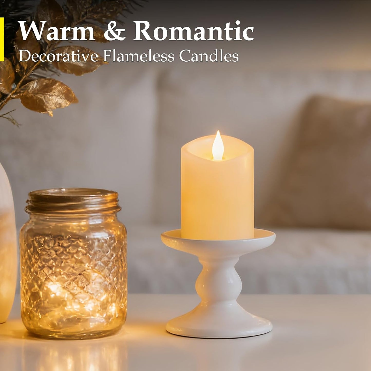 3"x4" Flickering Flameless Battery Candles with Timer, White Realistic LED Pillar Candles, Set of 2 Large Remote-Operated Candles for Home Indoor/Outdoor & Holiday Decor