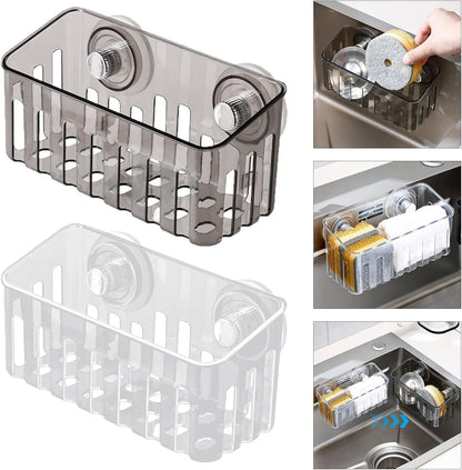 Multifunctional suction cup sink organizer for sponge dinnerware cloth with quick drying design and space saving sink organizer