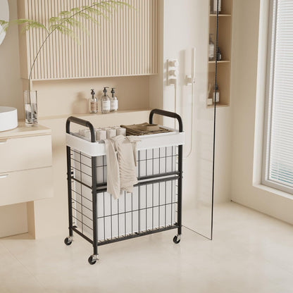 Laundry Hamper 3 Section, 145L Rolling Laundry Sorter Basket with Wheels, 3 Compartment Clothes Organizer Cart, Pull-Out Removable Bags for Laundry Room, Bathroom, Bedroom, White