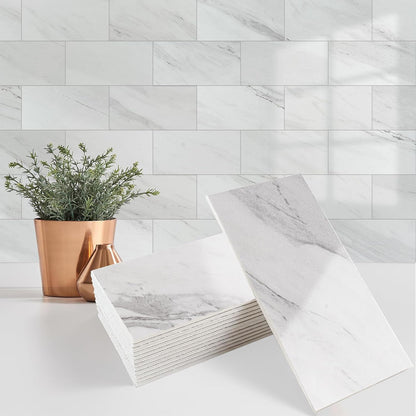 StyloVue 100 Pieces Peel and Stick Backsplash for Kitchen, 3" x 6" PVC Subway Tile, Glossy White with Dark Gray Grout, Self Adhesive Stick on Wall Tiles for Kitchen, Bathroom, Fireplace, RV