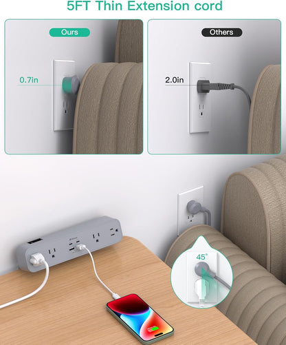 Mifaso PD30W Desk Clamp Power Strip, Surge Protector, Fast Charging Station | 4 Outlets, 4 USB (2 USB C), 5FT Extension Cord, Desk Organizer Gaming Accessories Office Essentials, Fits 1.96" Tabletop Edge