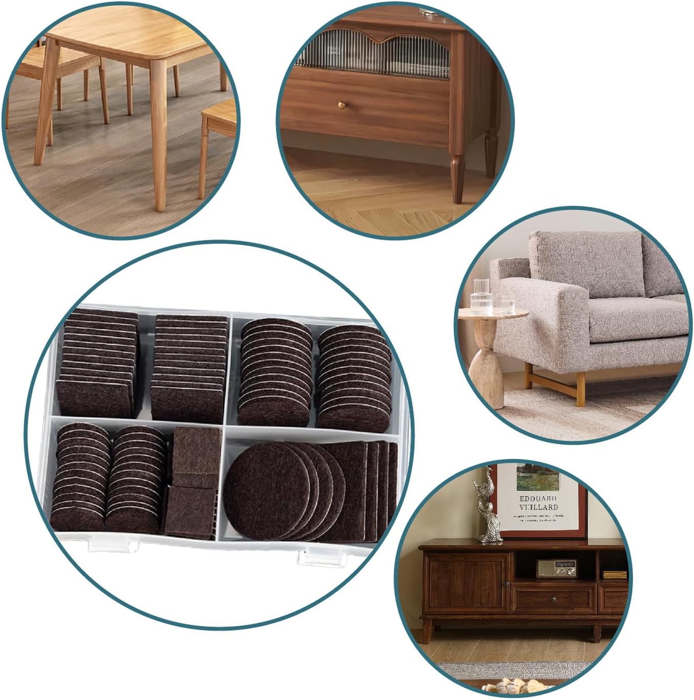 Furnigear 1.5x1.5 Inch Square Felt Furniture Pads, 18Pcs Self-Adhesive Floor Protectors for Chair Legs, Hardwood Floors - Cuttable, Anti-Scratch, Brown