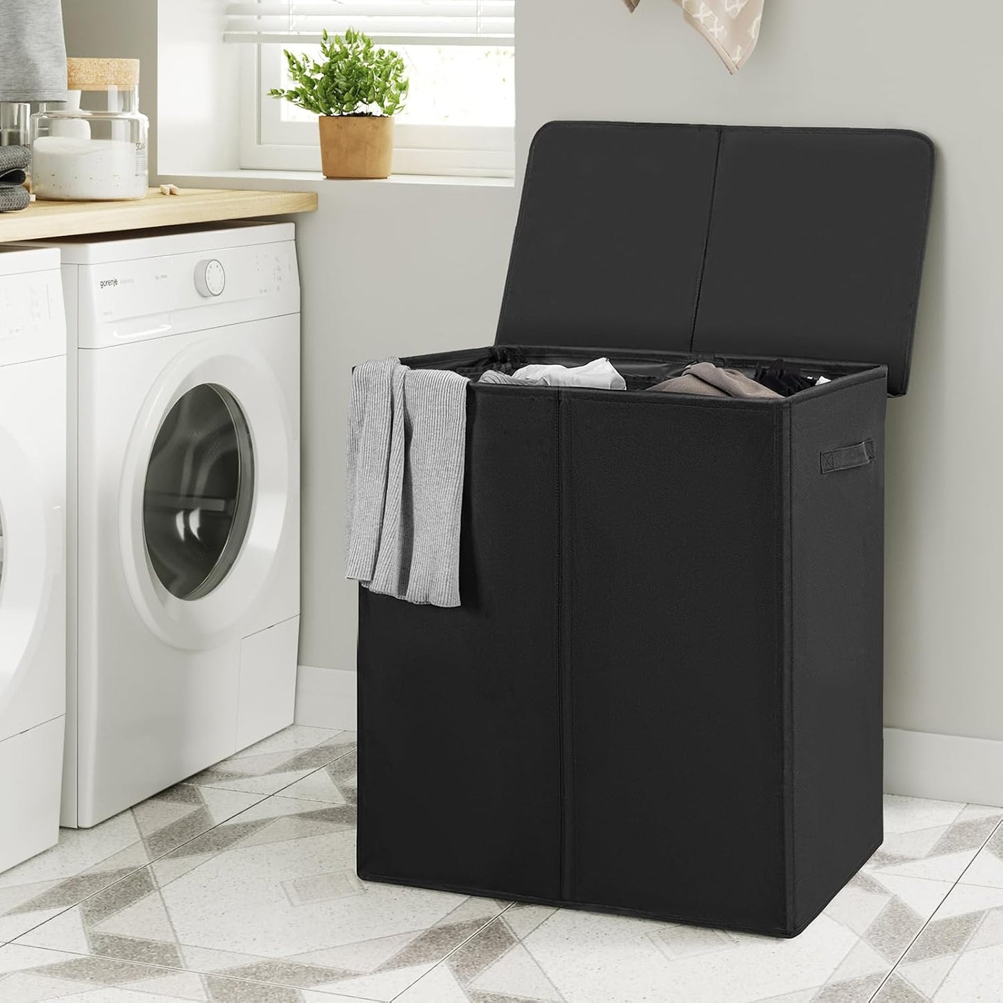 WOWLIVE 180L Laundry Hamper with Lid 3 Section,Large Laundry Basket with Removable Bags and Handles,Collapsible Dirty Clothes Hampers for Laundry,Laundry Basket Organizer for Laundry Room,Dorm,Beige