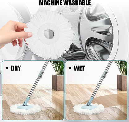 Spin Mop and Bucket with Wringer Set, 360° Spinning Mop Bucket System with 3 Microfiber Mop Replacement Heads, Adjustable Handle for Floor Cleaning (Green)