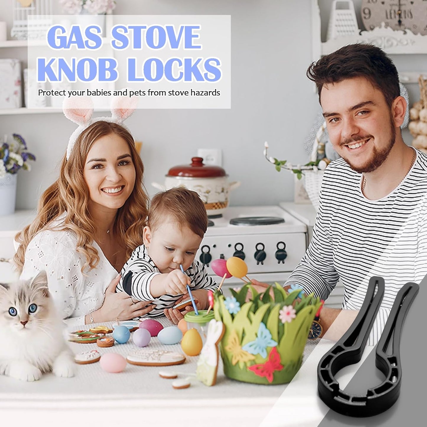 Gas Stove Knob Locks, Stove Knob Safety Covers for Child, Prevent Kids Pets from Turning on Stoves - Black-5 Pack