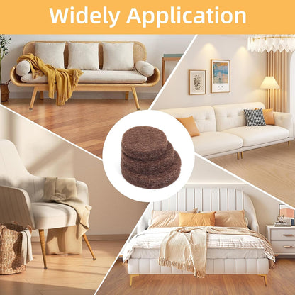 Felt Pads for Furniture, Felt Pads for Chair Legs (138PCS: Round and Rectangle, Sizes: 1/2" ，3/4"， 7/8", 1" and 1-1/4", Self-Adhesive, Brown) Furniture Pads to Protect Hardwood Floors