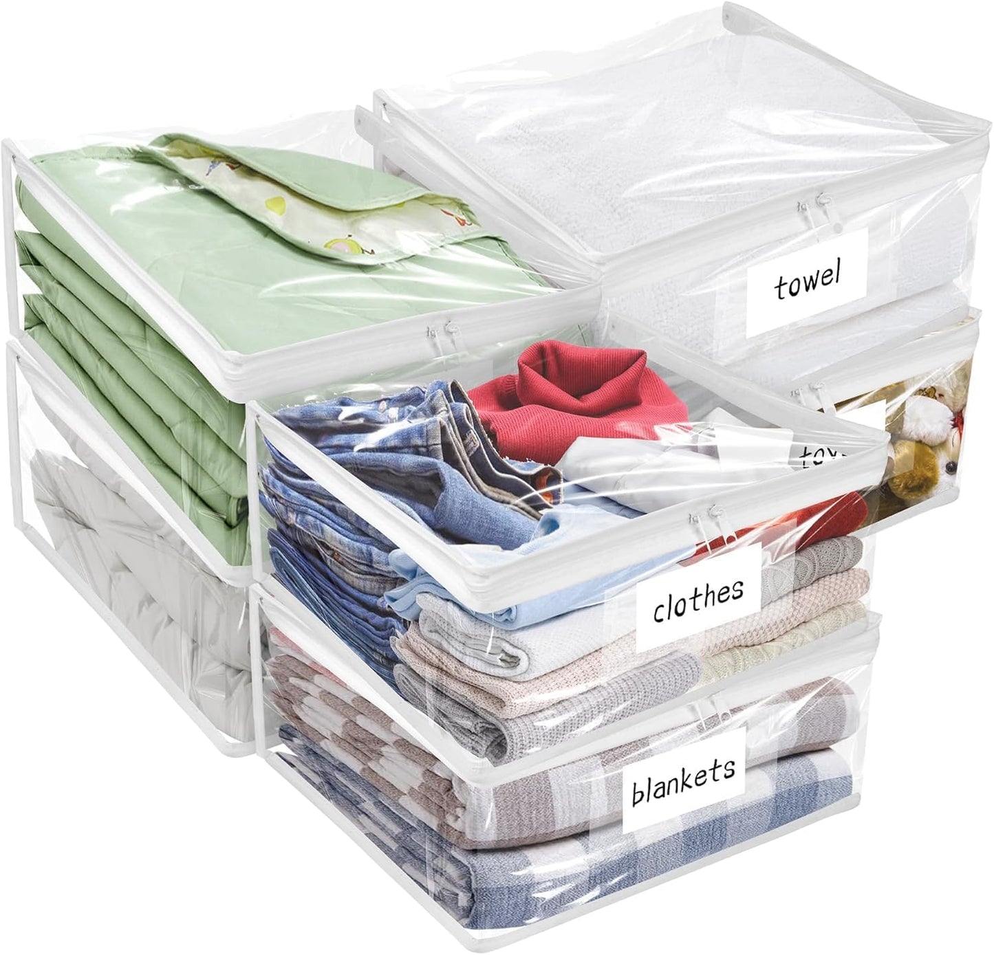 Plastic Storage Bags with Easy-Glide Zipper, Pack of 8, Durable Clear Vinyl Zippered Storage Bags for Clothes Sweaters Comforters Blankets Sheets Bedding (15.7 x 13.8 x 3.9 Inch, White)