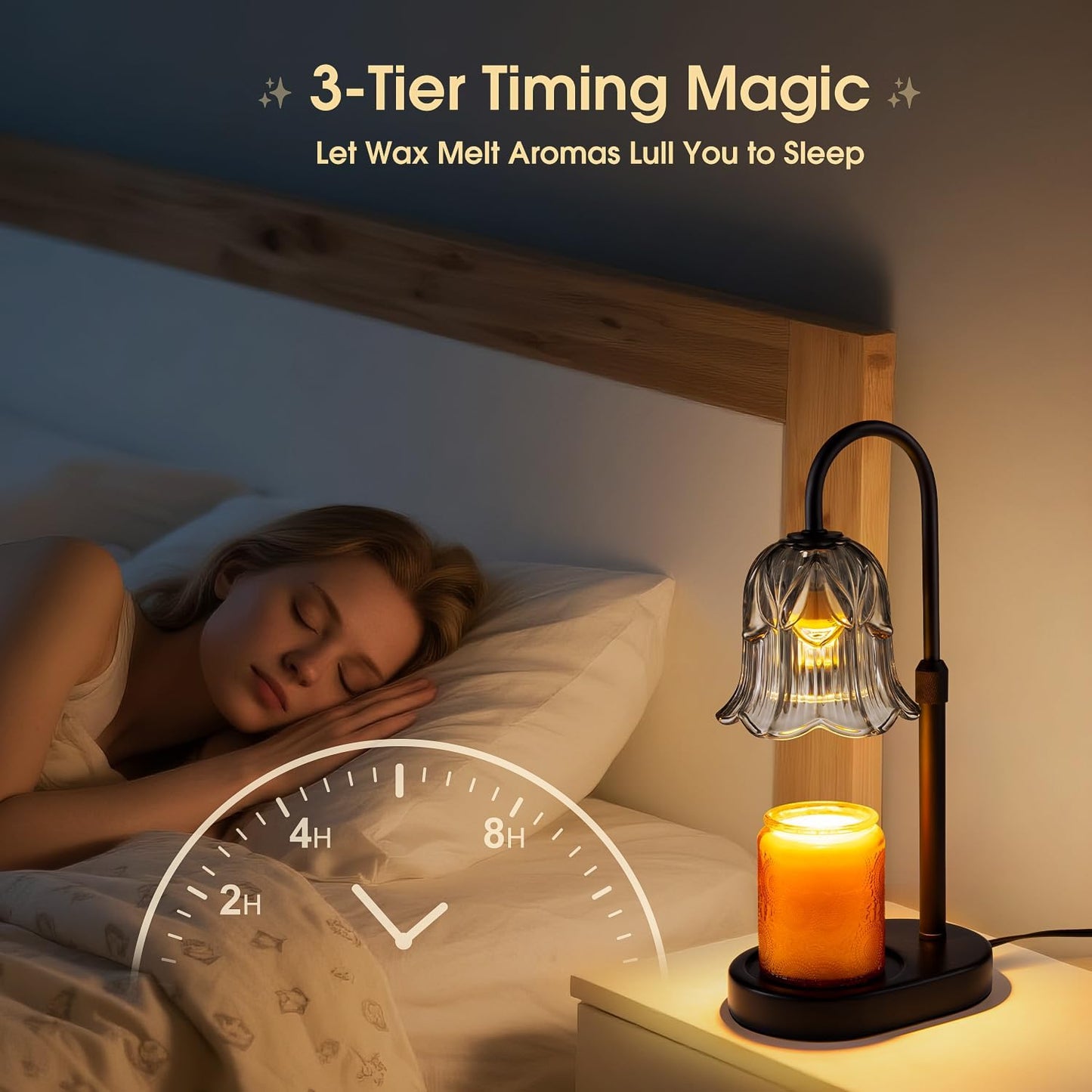 Candle Warmer Lamp Adjustable Timer - Electric Flower Glass Candles Warmers Adjustable Height Dimmable Vintage Base Modern Wax Candles Top Warmers for Small Jar Scented Wax Melts