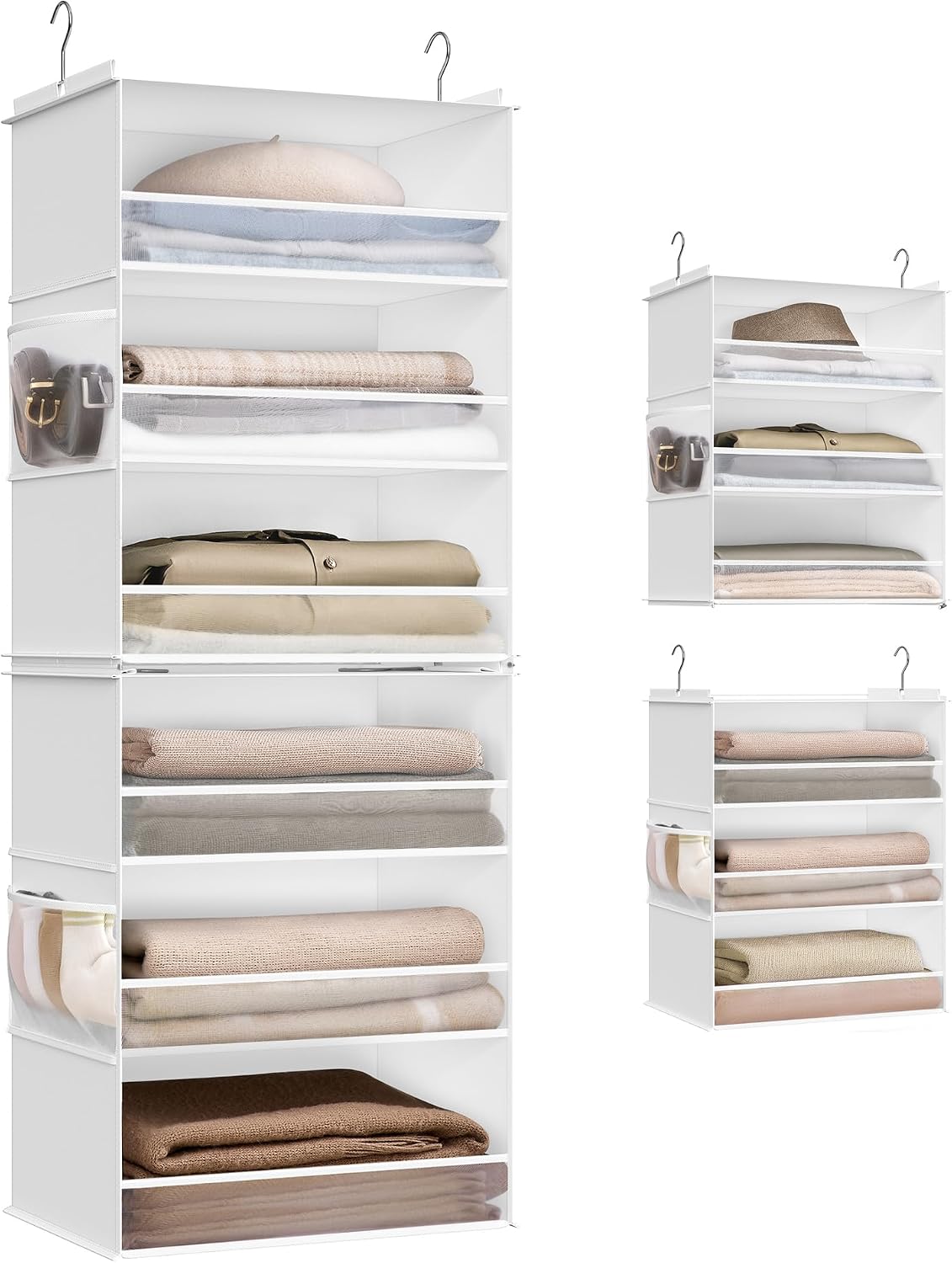 SONGMICS Hanging Closet Organizer, 6-Tier Fabric Storage Shelf, Separable Closet Hanging Shelf with Side Pockets, Foldable, Metal Hooks and Bamboo Inserts, Dove Gray URCH007G01
