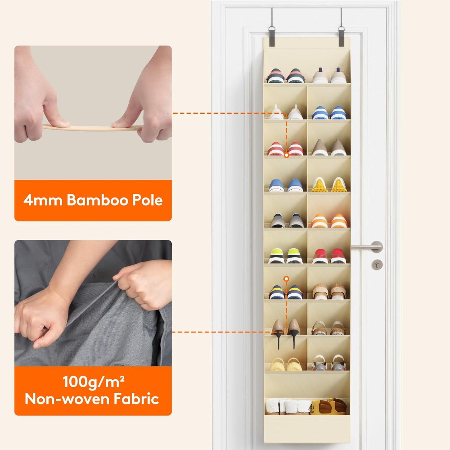 Lifewit 6 Tier Over the Door Shoe Organizer with 11 Large Deep Pockets, Fabric Hanging Shoes Shelf for Closet, Dorm Storage, Fit Up to 12 Pair Shoe Rack Holder for Sneakers, Boots, Gray