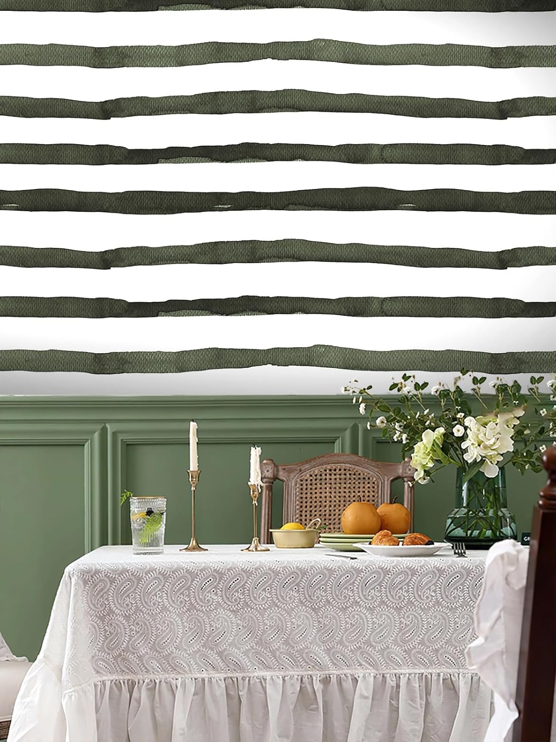 HAOKHOME Blue Wallpaper Peel and Stick Wall Paper Striped Coastal Boho Removable Indigo Blue/White Vinyl Self Adhesive for Bathroom Decor 17.7in x 32.8ft