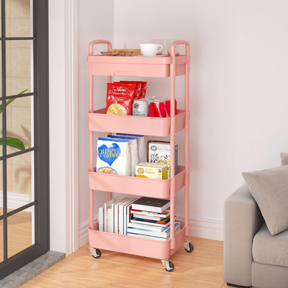 Calmootey 3-Tier Rolling Utility Cart with Drawer,Multifunctional Storage Organizer with Plastic Shelf & Metal Wheels,Storage Cart for Kitchen,Bathroom,Living Room,Office,White