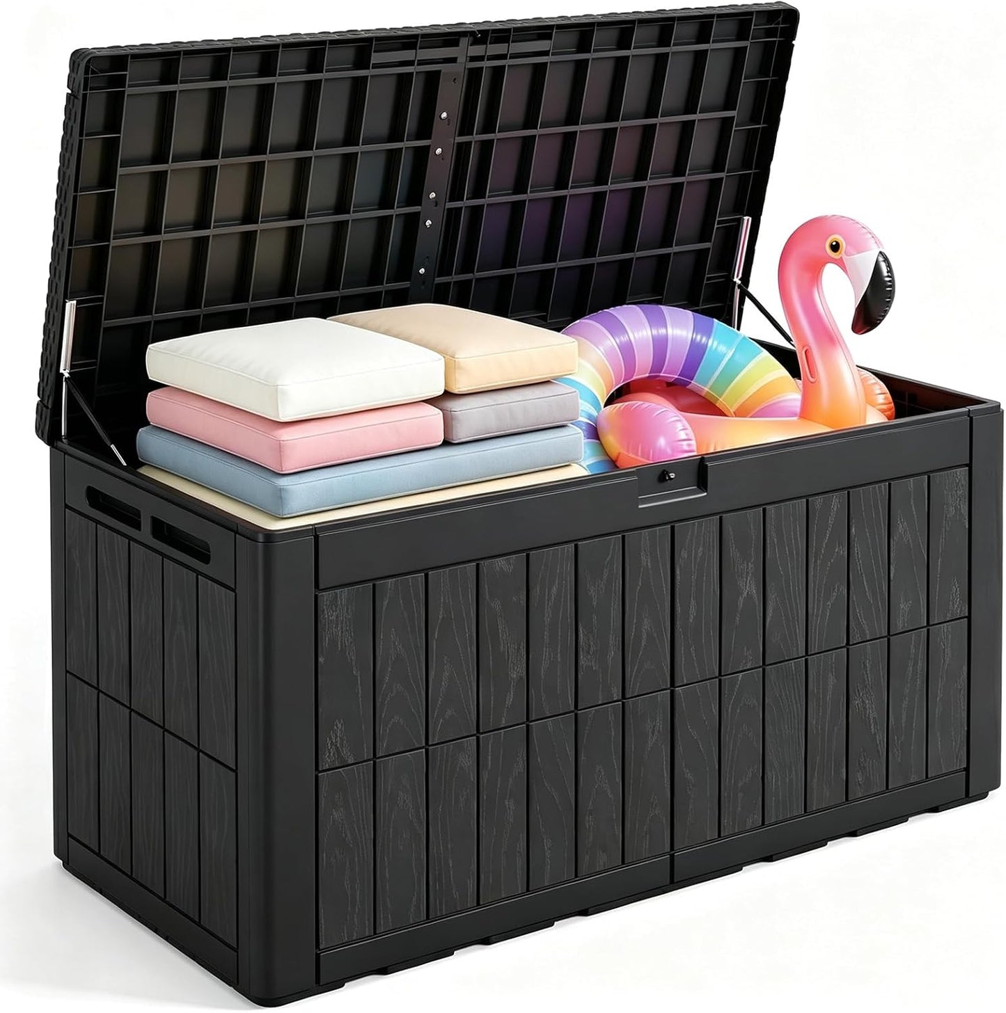 Quictent 100 Gallon Heavy Duty Resin Deck Box, Weatherproof Waterproof Outdoor Storage Bench, UV Resistant Lockable Container for Garden, Pool Supplies, Patio Cushions & Furniture Accessories