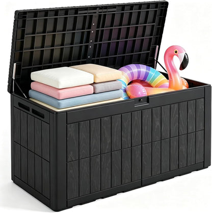 Quictent 100 Gallon Heavy Duty Resin Deck Box, Weatherproof Waterproof Outdoor Storage Bench, UV Resistant Lockable Container for Garden, Pool Supplies, Patio Cushions & Furniture Accessories