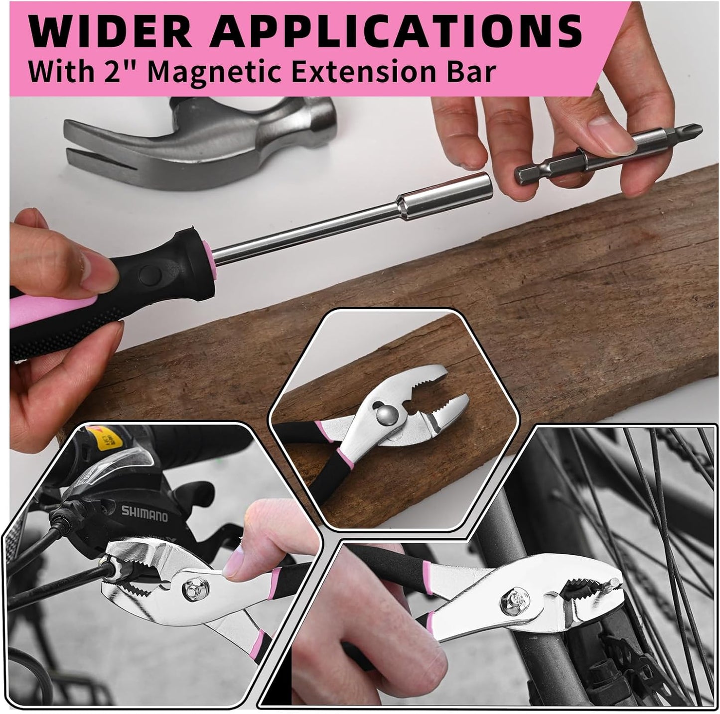 144-Piece General Household Hand Tool Kit with Plastic Toolbox Pink | Basic General Hand Tool Kit, Household Tool Set, for Home Repair, Office & College Dormitory Use, Daily Use for Women