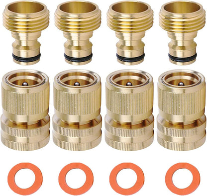 Brass Hose Quick Connect, 3/4 Inch GHT Thread Garden Hose Quick Connector No-Leak Water Hose Quick Connect Fittings Male and Female - 2Packs