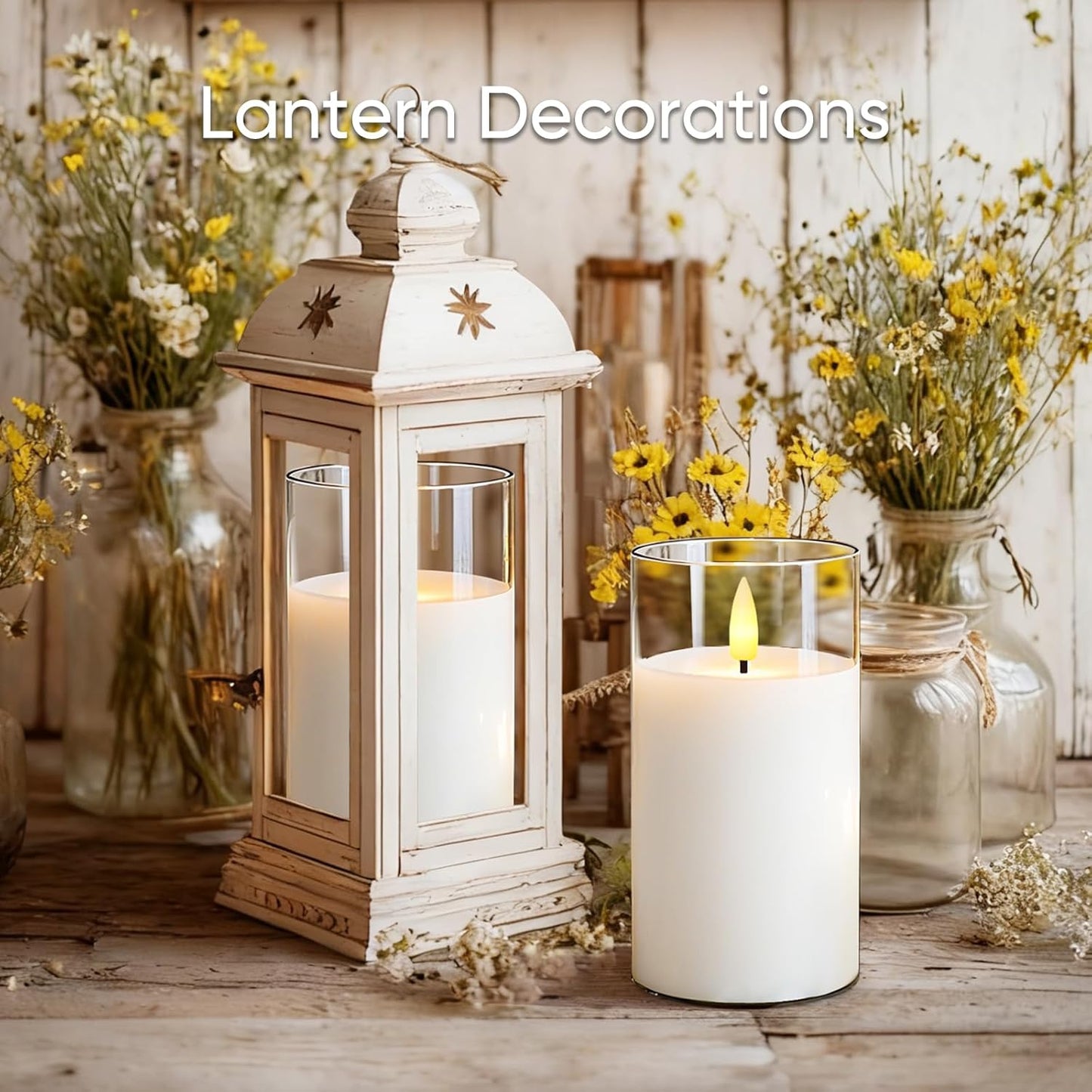 5plots Glass Battery Operated White Flameless Candles with Remote Timer, 3D Wick Real Wax Pillar Led Candles Warm Flickering Light for Indoor Home, Halloween, Christmas Decor, Set of 3, D3 x H4 5" 6"