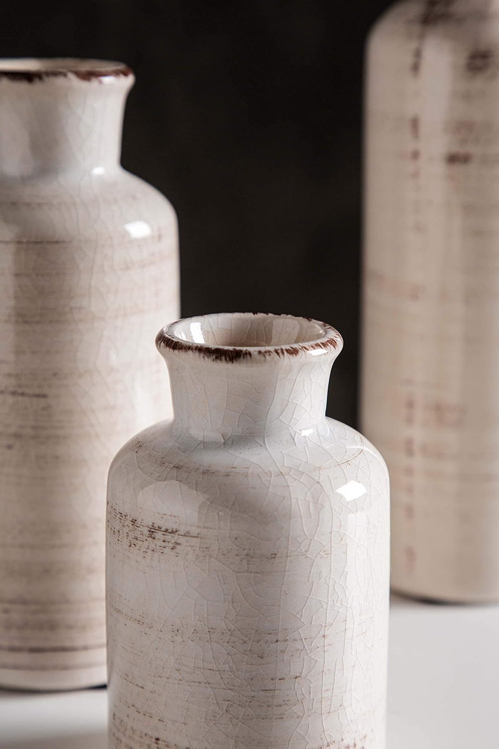 CwlwGO-Small White Ceramic Vase Set,Rustic Flower Vases for Home Décor,Flower Vase,Farmhouse Country Décor,Living Room Centerpiece Table Decorations,Shelf & Mantel Decor.